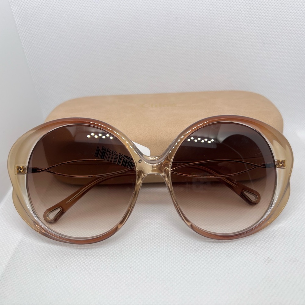 New with case CHLOE Gradient Brown Round Ladies Sunglasses CE739S90557